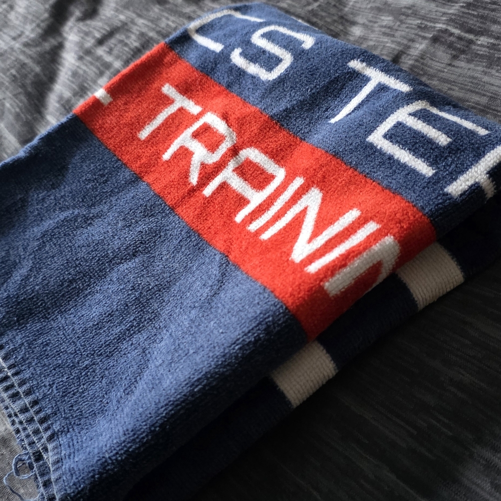 F45 Towel UNUSED (few Loose Stings) Blue and Red Training Towel